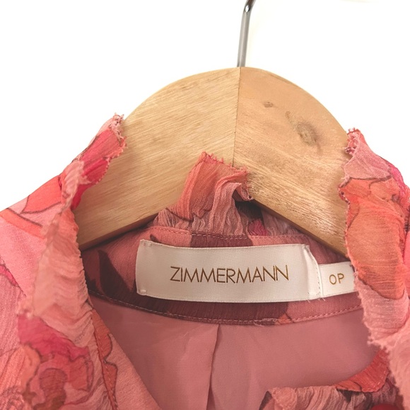 Zimmerman | Playsuit Ruffle Pink Floral Printed Silk with Belt. Size Petite OP - Picture 3 of 3